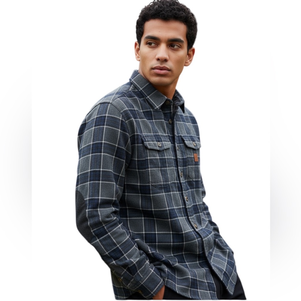 Roark Revival Black Gray Plaid Men's Work Shirt Front Pockets S